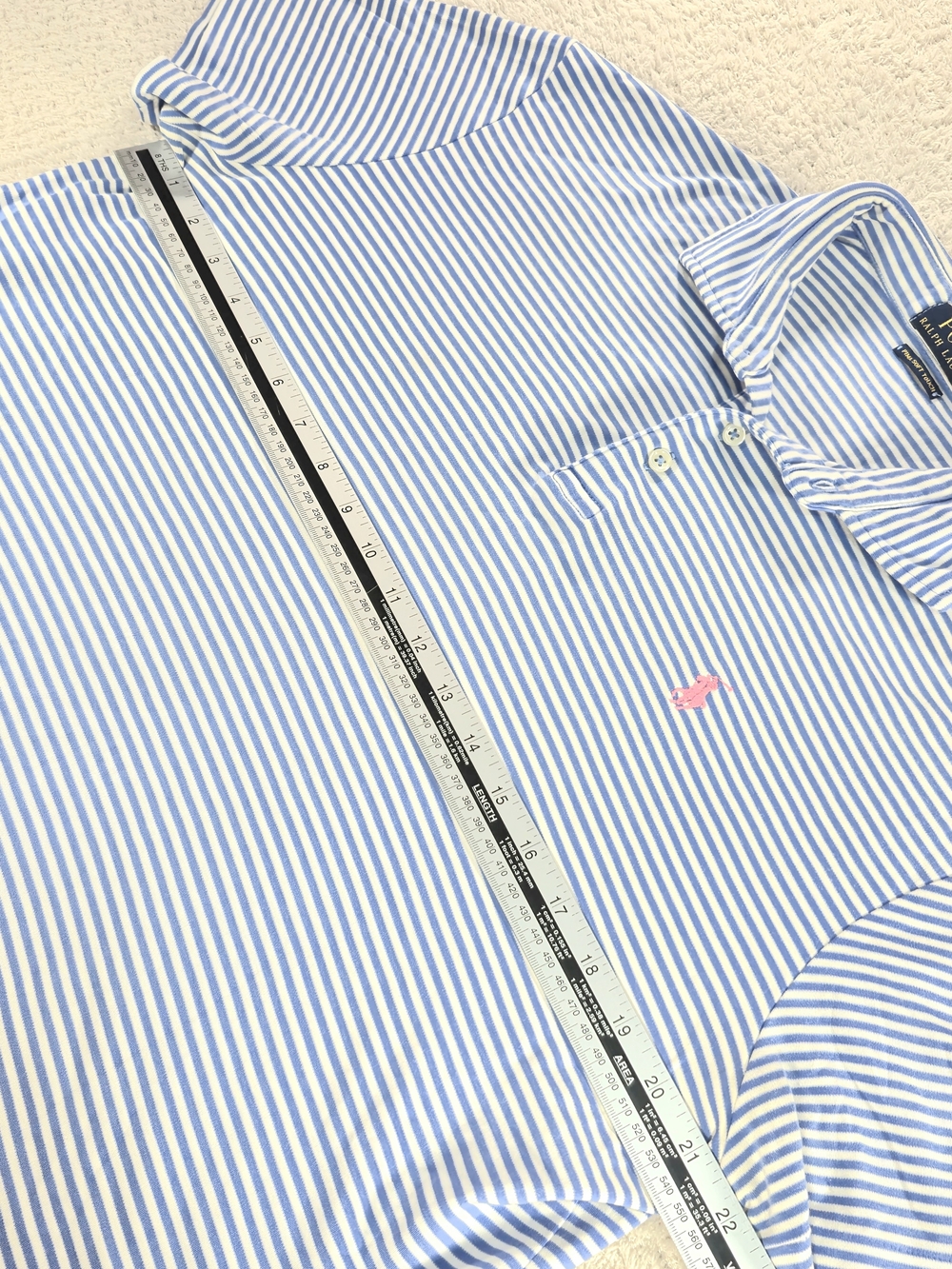 Polo Ralph Lauren Women's L Pima Soft Touch Striped Polo Shirt Blue White Pink - Picture 5 of 9